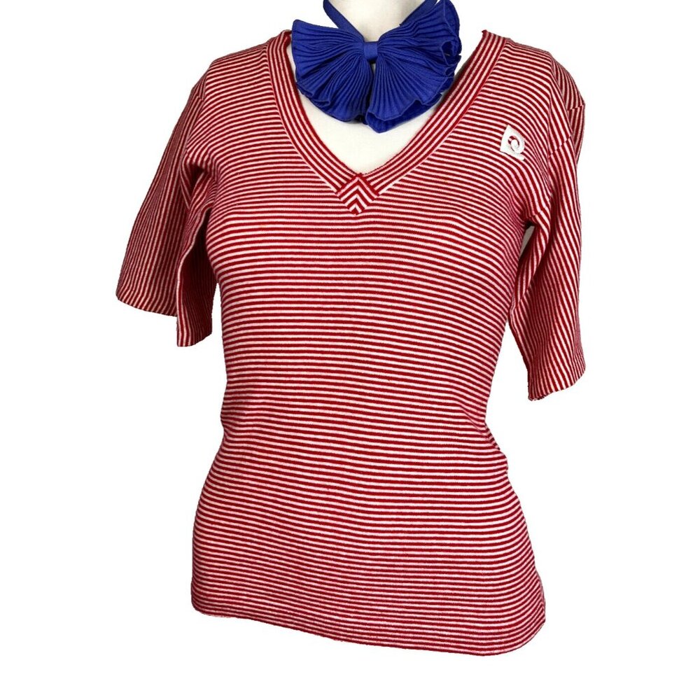 Vintage 70s Pierre Cardin French Breton Stripe Shirt Logo Signature Disco